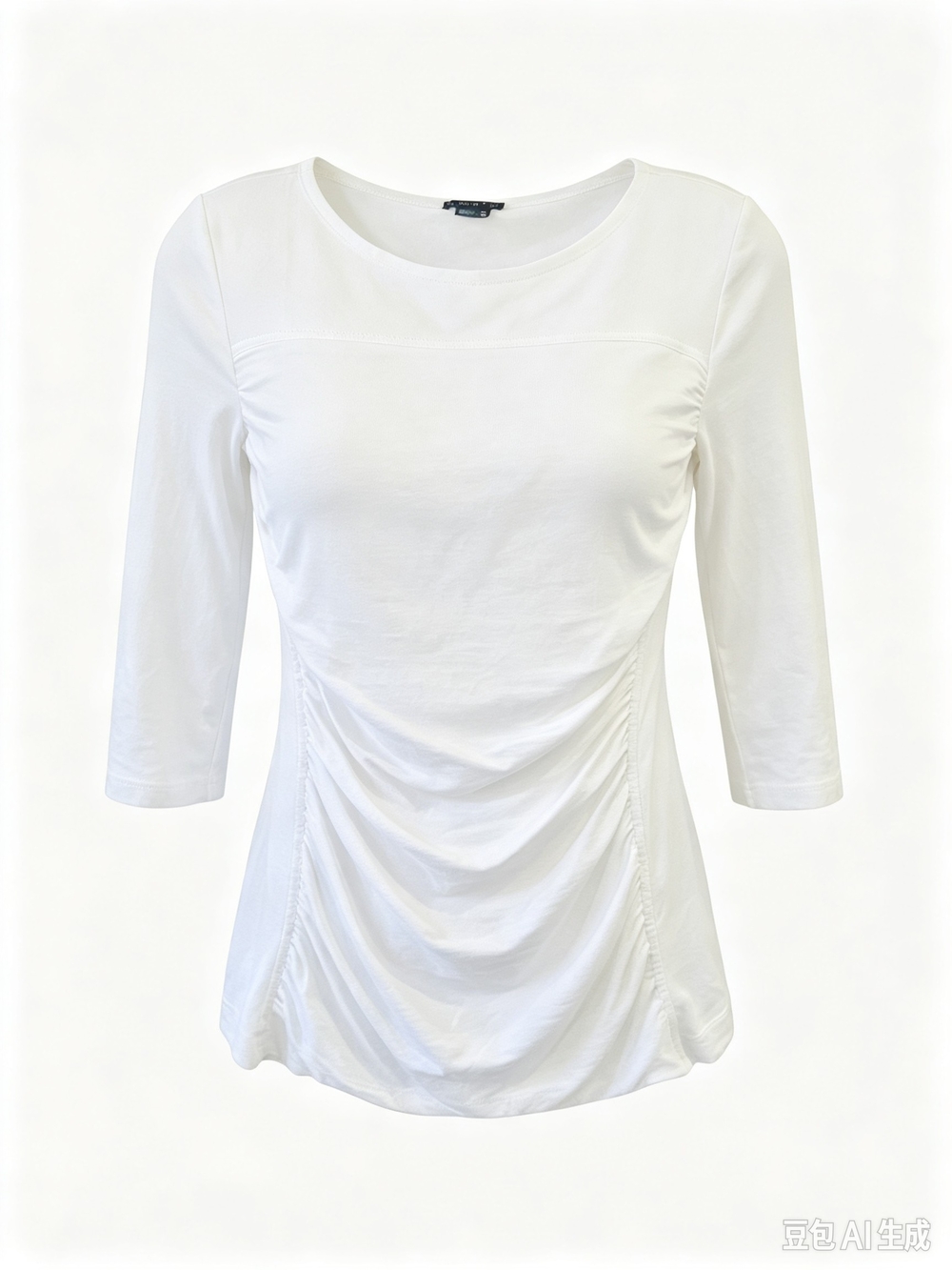 Theory White 3/4 Sleeve Ruched Front Top in size L